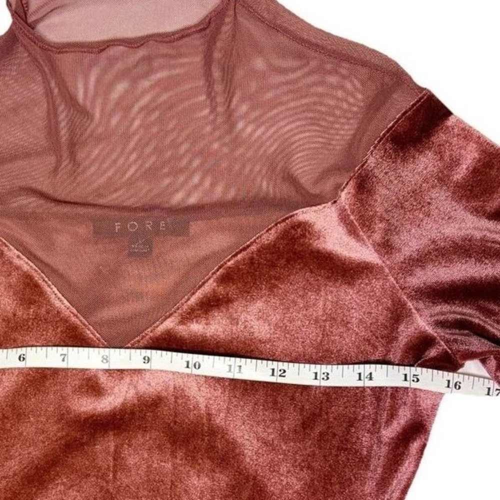 FORE Velvet Maxi Dress Mesh Yoke Long Sleeve Rust Brown Size L - Picture 4 of 4